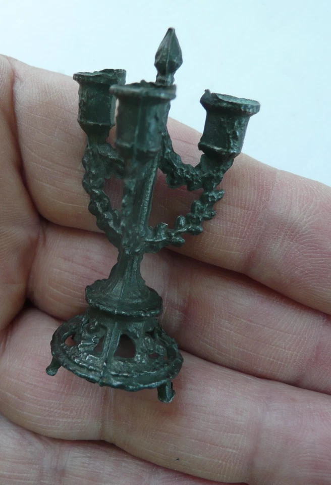 Ancien BOUGEOIR miniature de POUPEE à 3 Branches en Régule - Photo 4/4