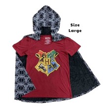 Harry Potter Burgundy Halloween Tee With Hooded Cloak Cape Large 11/13 NEW