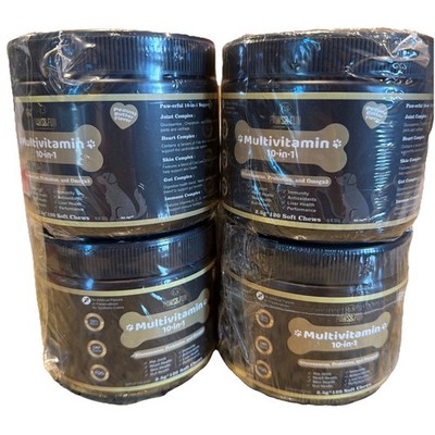 4 Pk PAWS&FUN Multivitamin 10-in-1 Probiotics 120 SoftChews Each Peanut Butter
