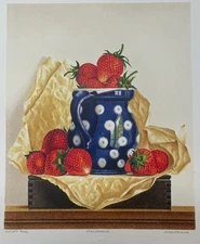 Vintage JAMES APONOVICH 'Strawberries' in Pitcher STILL LIFE Signed LITHOGRAPH