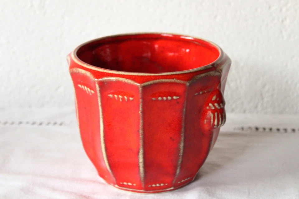 roter Blumentopf getöpfert Blumen Übertopf groß Keramik aus der Töpferei - Bild 3 von 4