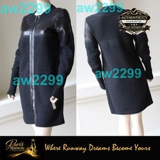 CHANEL $5865 Nwt Lambskin Leather And Wool Zipper Dress Cc Logo 38 New Black