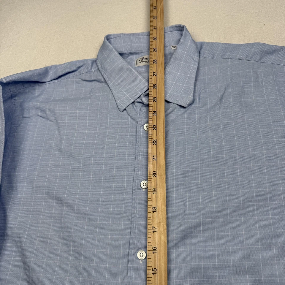 Camisa Charvet Para Hombre Grande Azul Cuadros Vestido Botón Frontal Hecha en Francia Algodón Foto 3 de 4