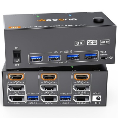 KVM Switch 2 PC 3 Monitore HDMI DP 8K60 4K144 Triple Monitor USB3.0 Umschalter