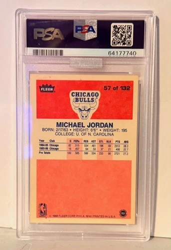 1986-87 Fleer Michael Jordan #57 (RC) PSA 6 MBA 7 Gold Diamond!