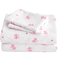 3 PCS Twin Sheet Set Cute Pink Bow Soft Microfiber Heart Bedding Deep Pocket