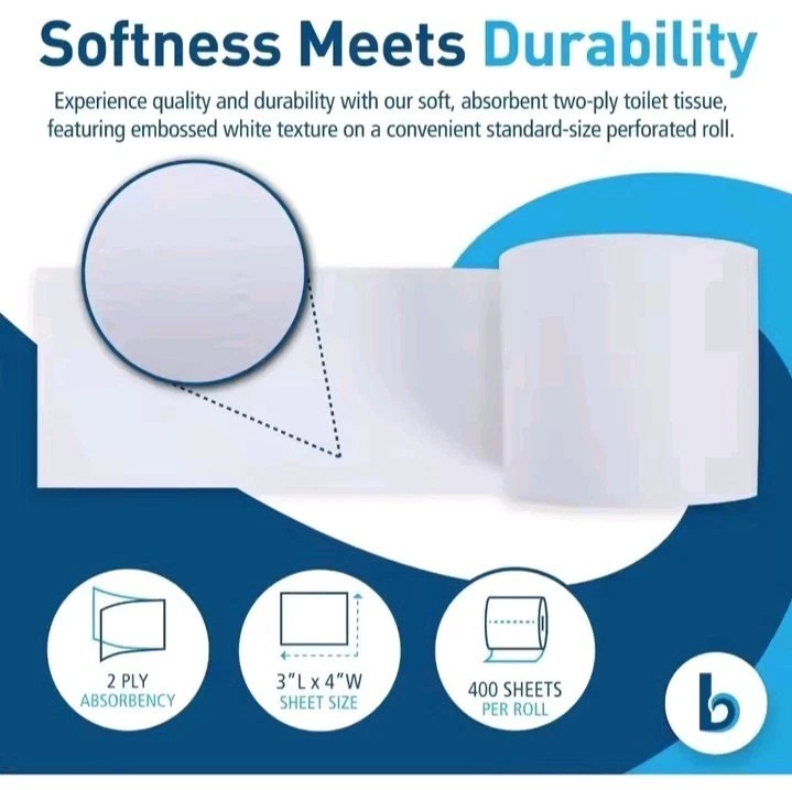 Toilet Tissue 2 - Ply Septic Safe 96 Rolls 400 2 - Ply Sheets 4 In × 3 In - Image 2 of 3