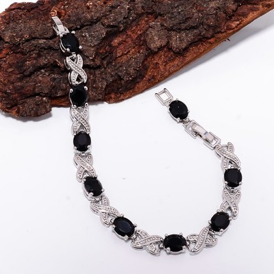 Black Onyx 925 Sterling Silver Adjustable Bracelet 7-8'' B142017, Gift for her
