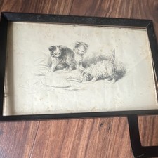 Antique 19thC Cat Etching "Les Restes" by Louis Eug�ne Lambert Framed