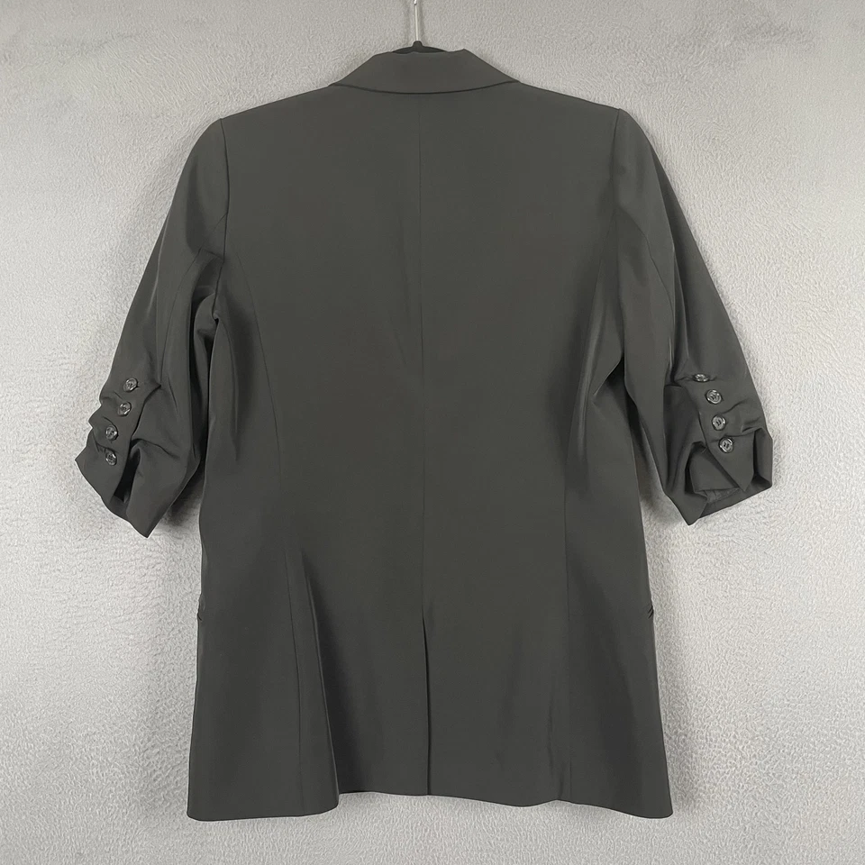 Elizabeth and James Blazer Womens 2 Black Ruched Sleeve 3/4 Button Career Jacket - Image 2 of 4