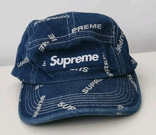 Casquette de camp logo denim suprême SS17 logo bleu boîte à chapeau logo