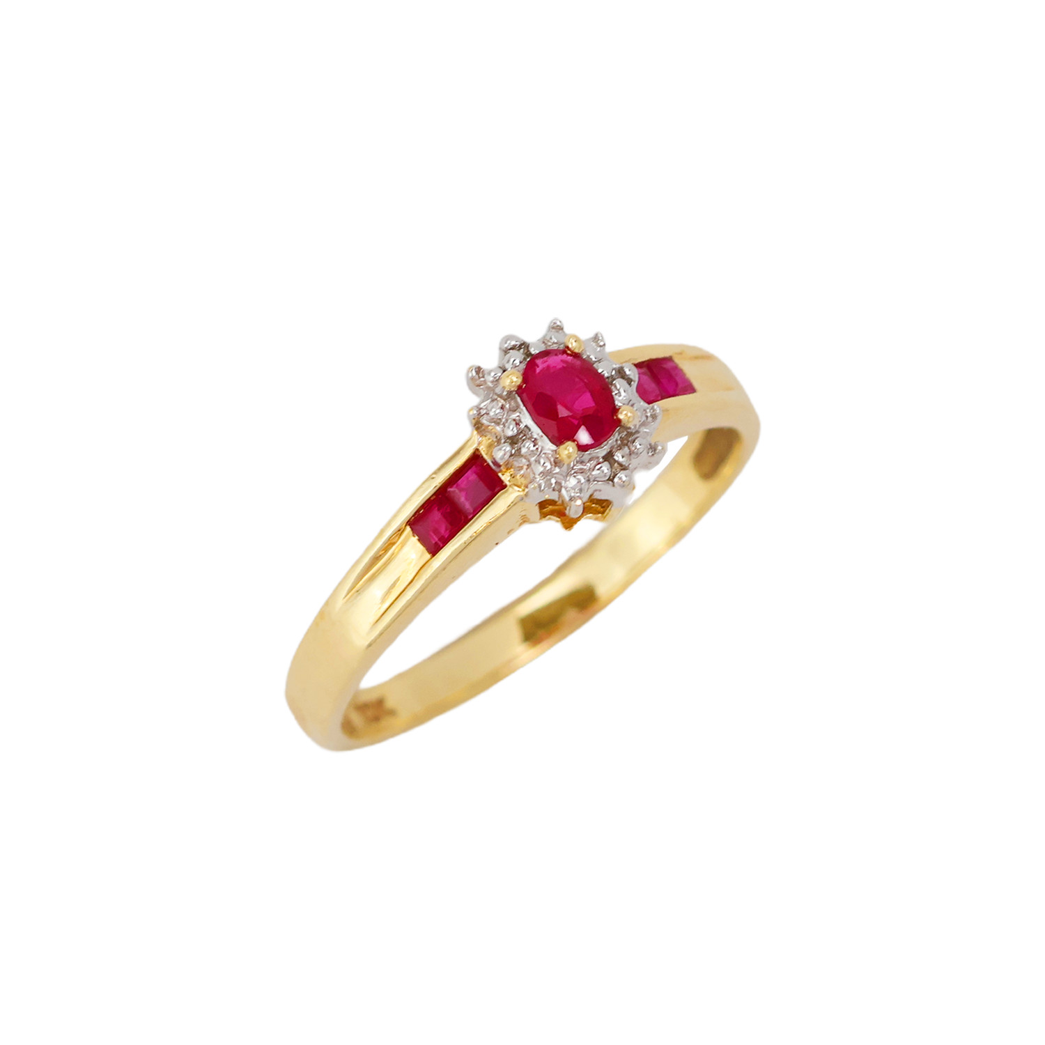 10k Yellow Gold Ruby Halo Ring Oval Ruby Channel … - image 2
