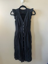 J. CREW Broderie Anglaise Cotton-Poplin Dress Black Size 2 Eyelet (A010)