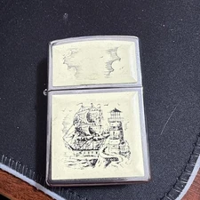 2007 Scrimshaw Ship And Lighthouse Double Sided Zippo Lighter H 07 Collectible!