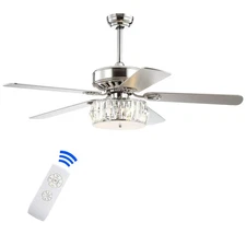 JONATHAN Y JYL9706A Mandy 52" 3-Light Crystal Prism Drum LED Ceiling Fan with...