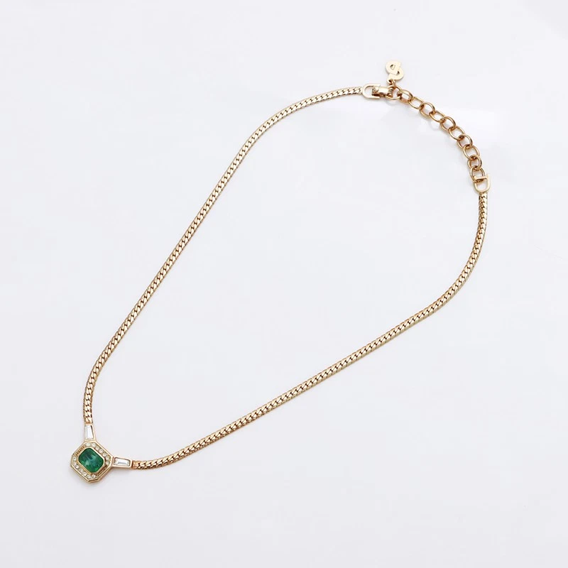 Collana Christian Dior verde strass vintage oro WS8928