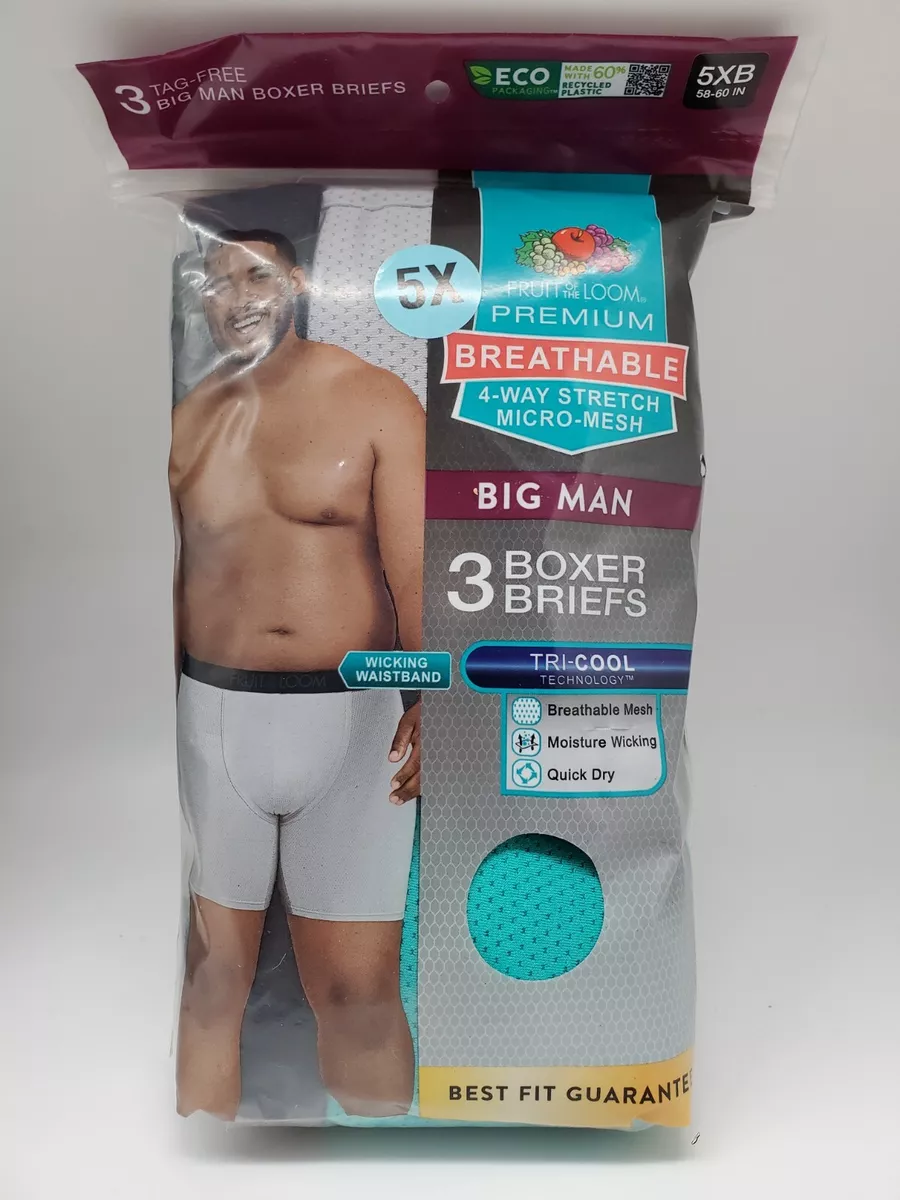 BIG MAN FRUIT OF THE LOOM 3 Boxer Briefs Breathable MicroMesh Underwear