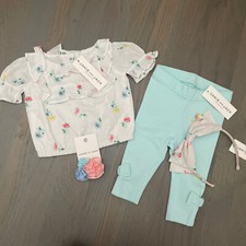 NWT Janie and Jack girl SPRING EASTER 3-piece yellow blue floral bow SET 3 6 3T