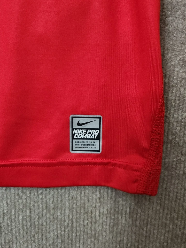 Nike Hypercool Pro Combat Fitted Shirt Mens Small Red Gray Long Sleeve Vented Foto 2 de 4