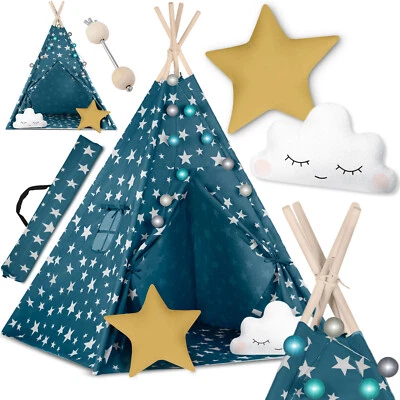 RICOKIDS Tipi Zelt Spielzelt Baumwolle Kinderzelt mit Kissen Matte Lichterkette Nukido
