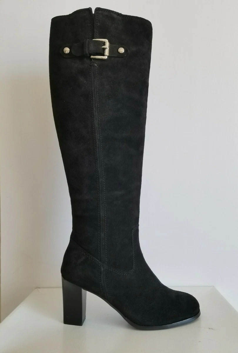 MICHAEL KORS BURKE MK LOGO BUCKLE BLACK SUEDE TALL BOOTS US 5.5 I