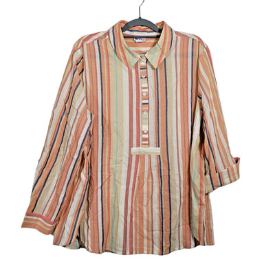 American Sweetheart 2X Woven Blouse Top Roll Tab 3/4 Sl Layered Look Haband New