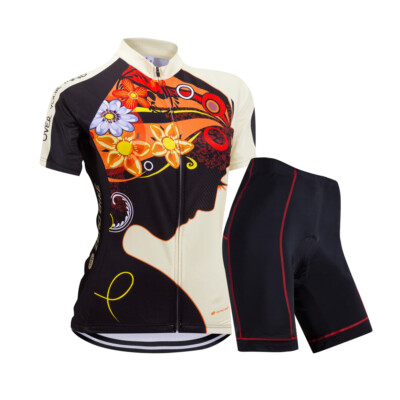 Damen Radfahren Radtrikot Set Fahrradtrikot Kurzarm Radhose mit Sitzpolster ZB02