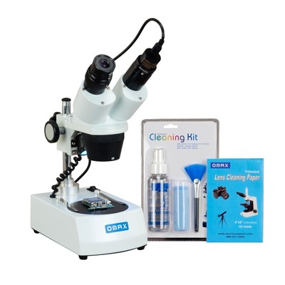 OMAX 20X-40X Cordless Stereo Binocular LED Microscope+3MP Camera+Clean Pack