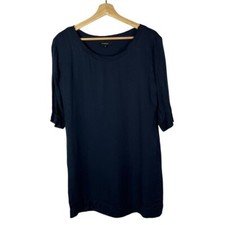 Boutique Olivaceous Navy Blue 3/4 Sleeve Raw Hem Shift Dress S