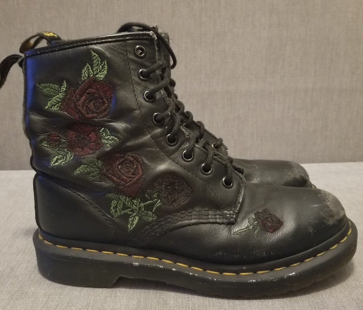 Martens 1460 Vonda Floral Leather Ankle Boots Red Rose Combat Grunge Sz 