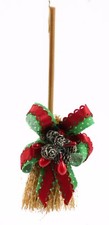 Broom Red Green Bow Pinecone Christmas Ornament Holiday Decoration