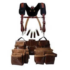 WorkGearUK Pro Framer Tool Belt Set 11 Pocket Padded Leather Belt Braces WG-PX54