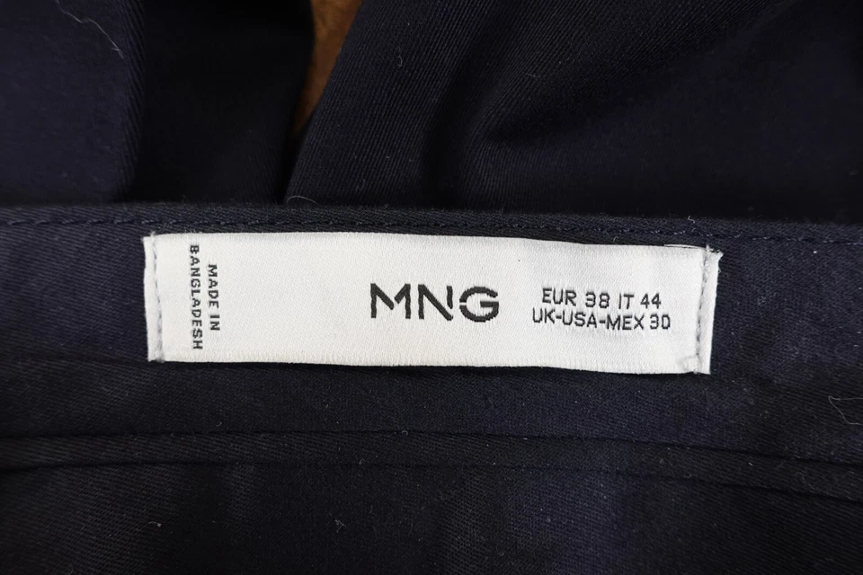 Pantalones chinos plisados de algodón azul marino calce ajustado talla 30 x 32 de Mango para hombre nuevos con etiquetas Foto 2 de 4