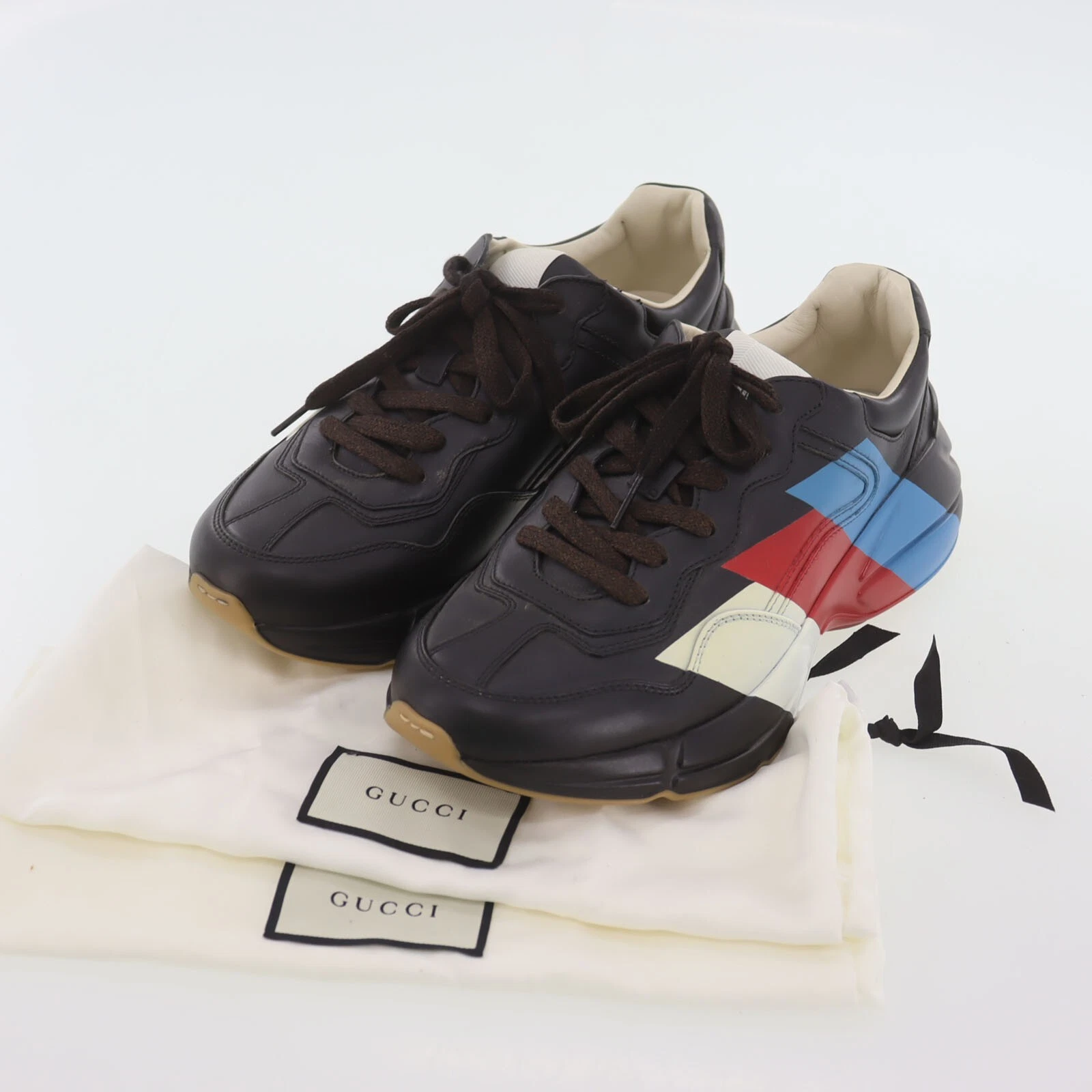 Baskets à lacets GUCCI d'occasion Rhyton noires taille 5 cuir caoutchouc #AF897 S
