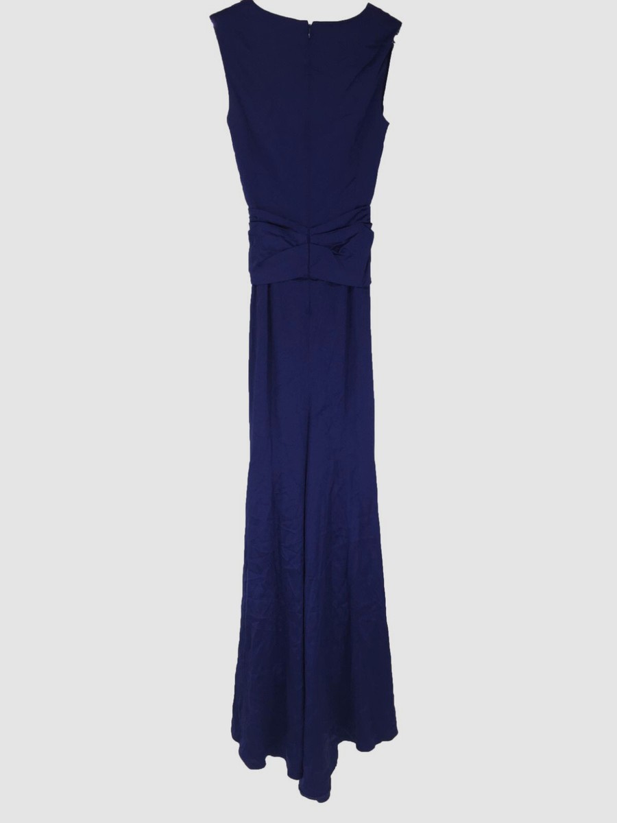 $1995 Talbot Runhof Women's Blue Satin Long Slit A Line Gown Dress DE 36/US  6
