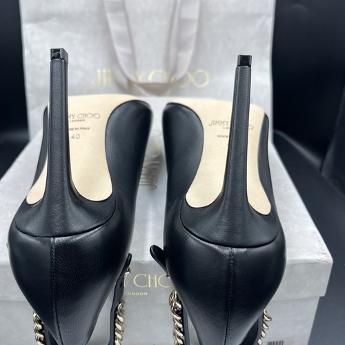 Jimmy Choo Malva 85 Tacones de Cuero Negro Cadena Correa de Tobillo Reino Unido 7 UE 40 Precio de venta sugerido por el fabricante 695 GBP - Imagen 11 de 14