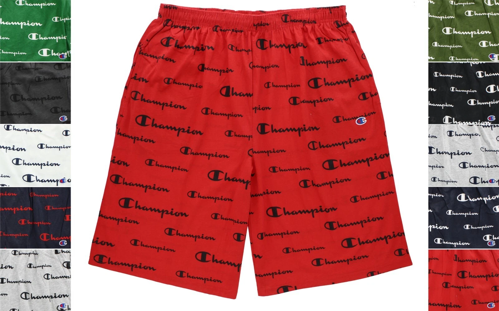 Champion Men's Shorts Big & Tall All Over Signature Logo, Lightweight Cotton