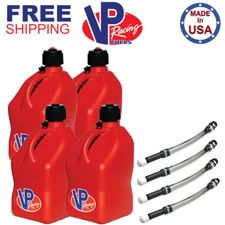 VP Racing 4 Pack Red 5.5 Gallon Square Utility Jug + 4 Deluxe Fill Hoses
