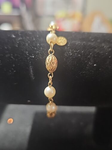 Vintage "CC" 12 KT Yellow Gold Filled Beaded 8 Cultured Pearl BRACELET 7.5 in.