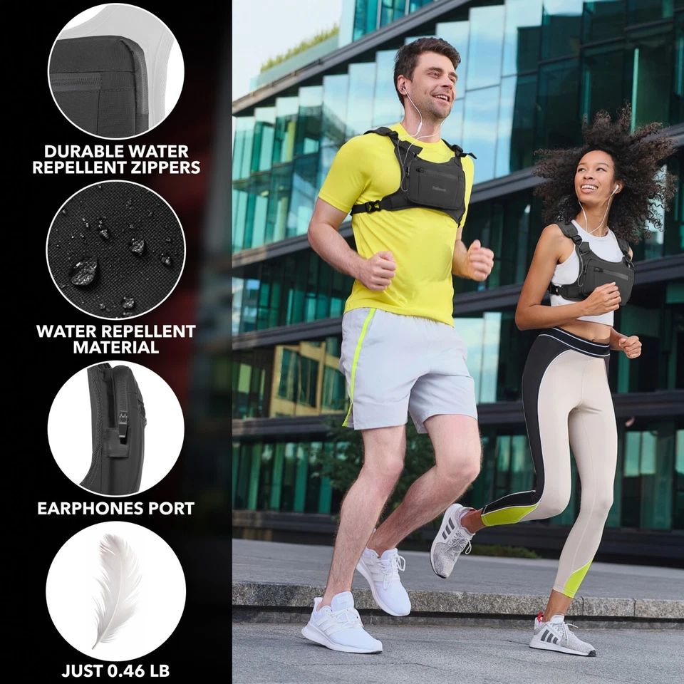 Paquete de pecho para correr, chaleco reflectante, repelente al agua, soporte para teléfono, bolsa de entrenamiento Foto 4 de 4