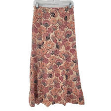 Vintage Talbots Silk Maxi Skirt 8 Red Tan Floral High Rise Lined BOHO