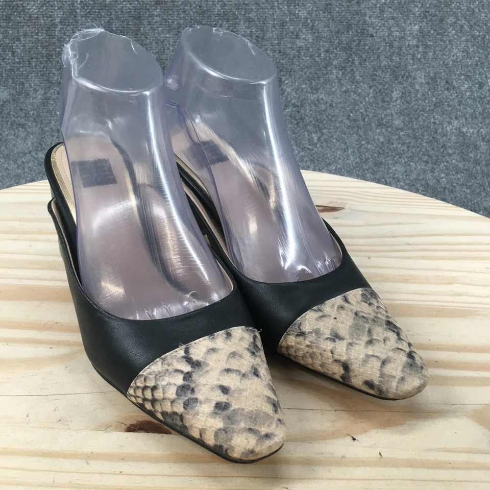 Tacones White House Black Market para mujer 7,5 M Mules sin cordones piel de serpiente cuero negro Foto 3 de 4