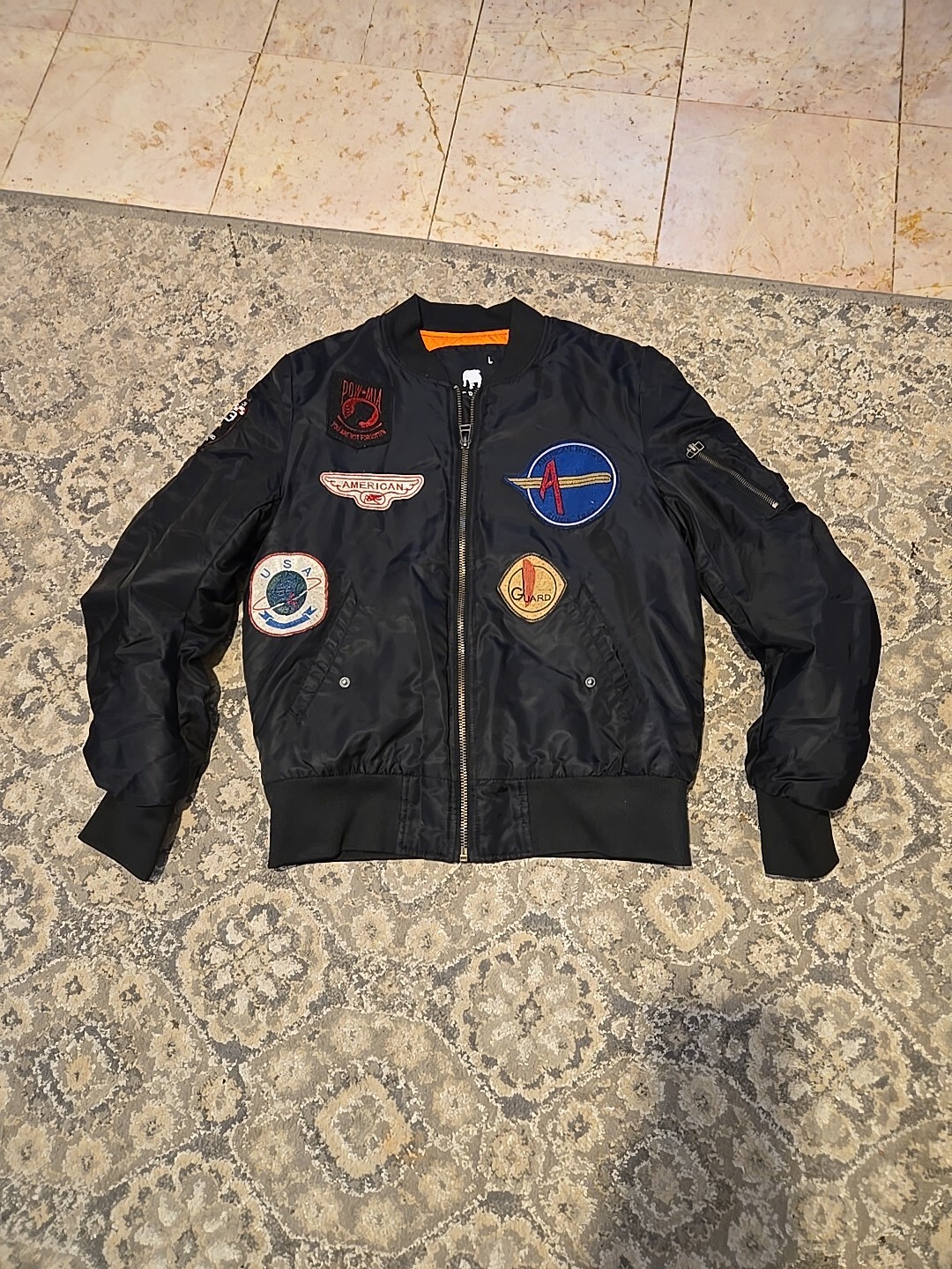 American Stitch Black Jacket L Patchwork Nylon Bo… - image 1