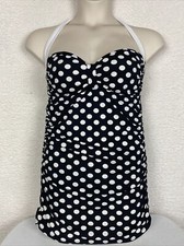 Chaps Womens 1 Piece Halter Dress Swimsuit Womens 12 Polka-dot Soft padded cup
