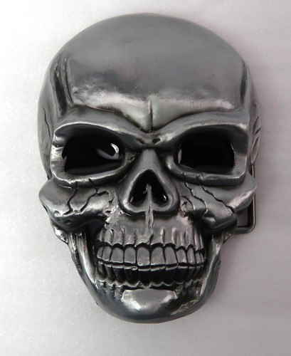 Belt Buckle Large Skull Pewter Finsh Impressive Piece 1.5" Belt Size Plate Type
