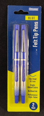 OfficeHub - 2 Pack - Felt Tip Pens - Fine Point 0.5mm - Blue