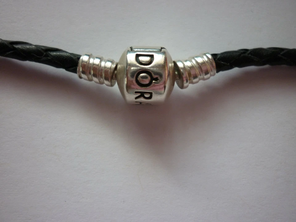 Pandora Armband Collier Halskette schwarz mit 5 Charms Muranoglas türkis wie neu - Bild 4 von 4