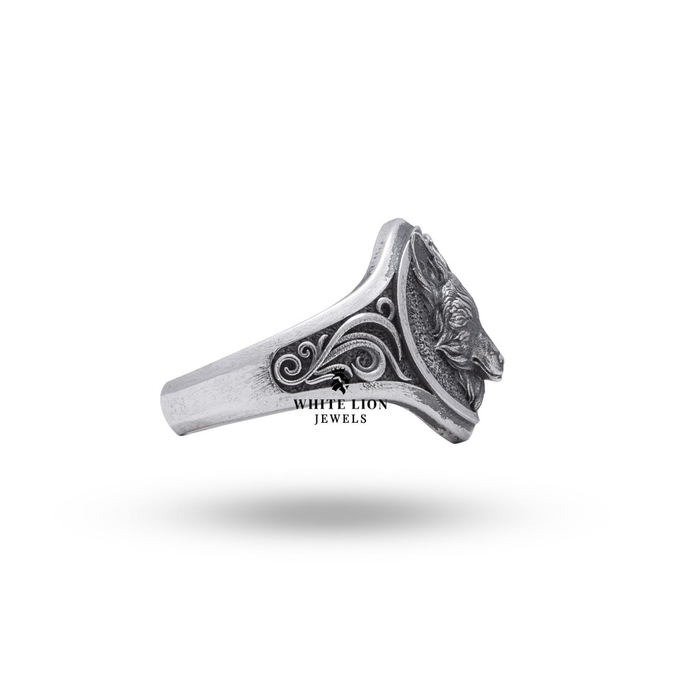 Fox Head Animal Biker Rider 925 Sterling Silver Oxidized Signet Men ...