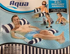Aqua Leisure Monterey Hammock 4-in-1 Inflatable Pool Lounge Float, Blue & White