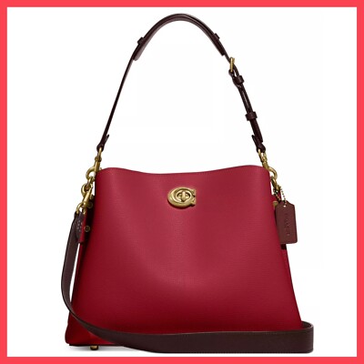   Coach Willow C2590 Brick Red Multi Leather Shoulder Bag In Colorblock